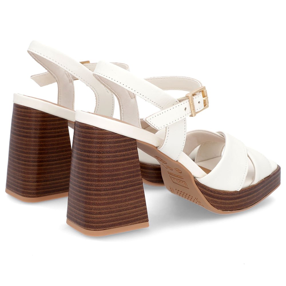 Sandália Salto Bloco Amadeirado Couro Off-White Branco 3