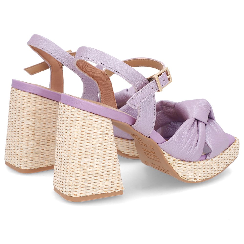 Sandália Salto Bloco Palha Couro Lilás Perolado Roxo 3