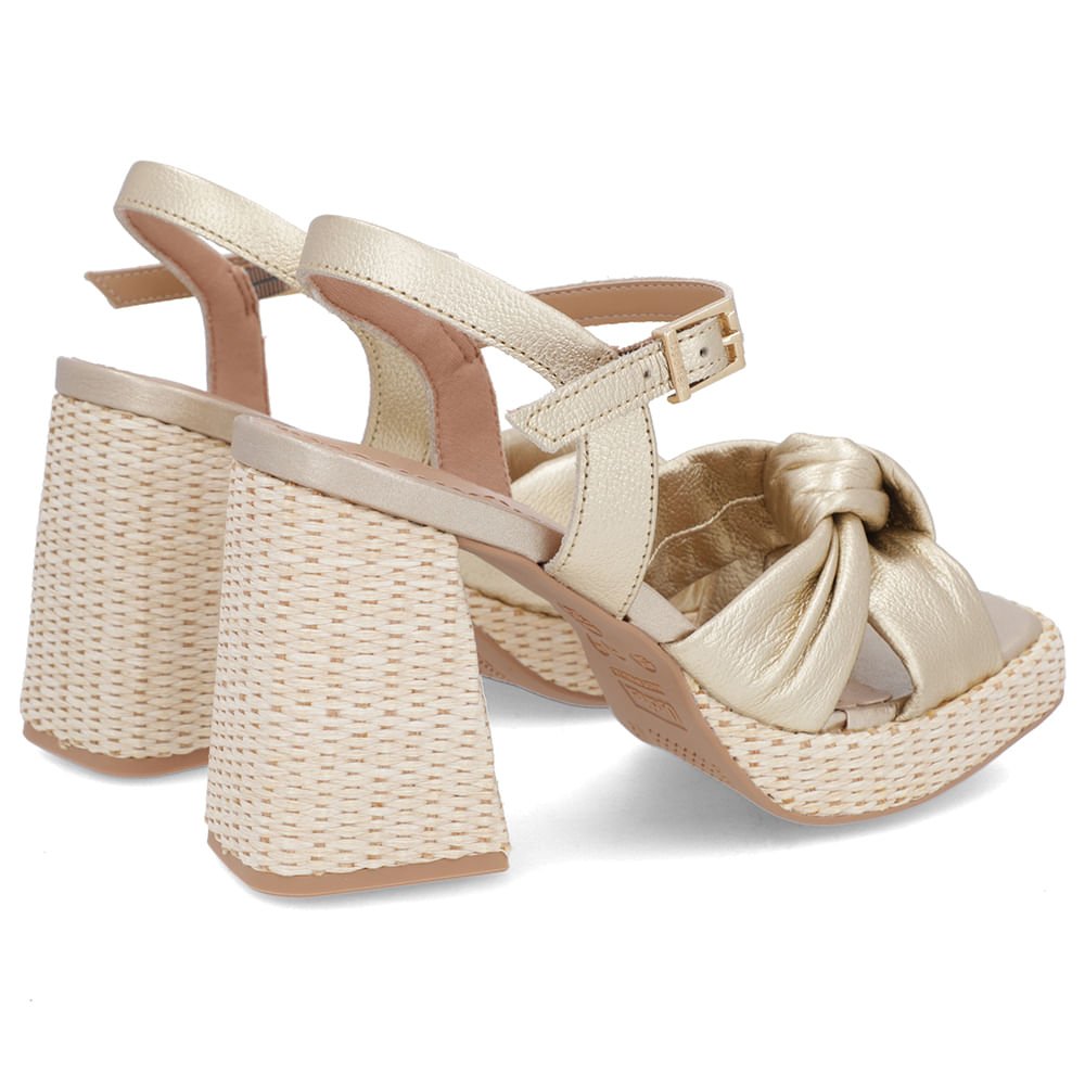 Sandália Salto Bloco Palha Couro Dourado Dourado 3