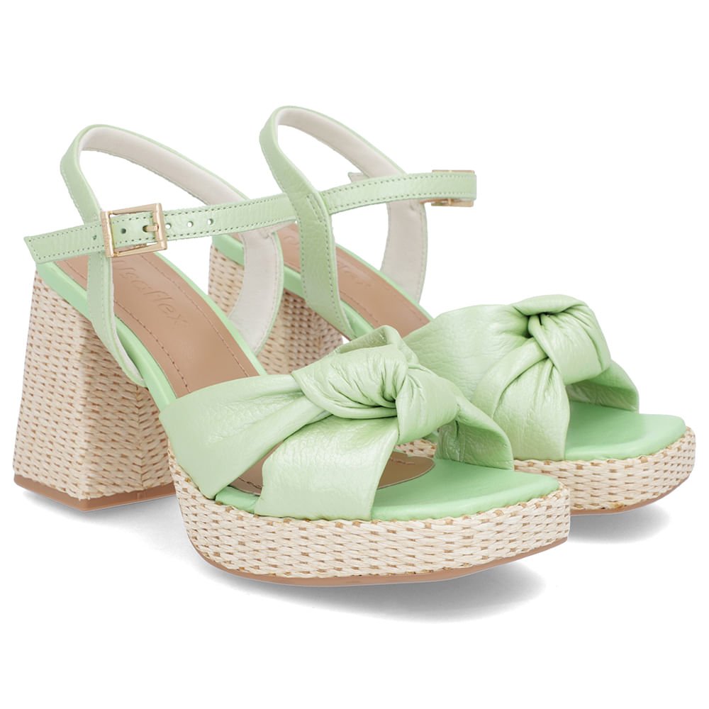 Sandália Salto Bloco Palha Couro Verde Perolado Verde 2