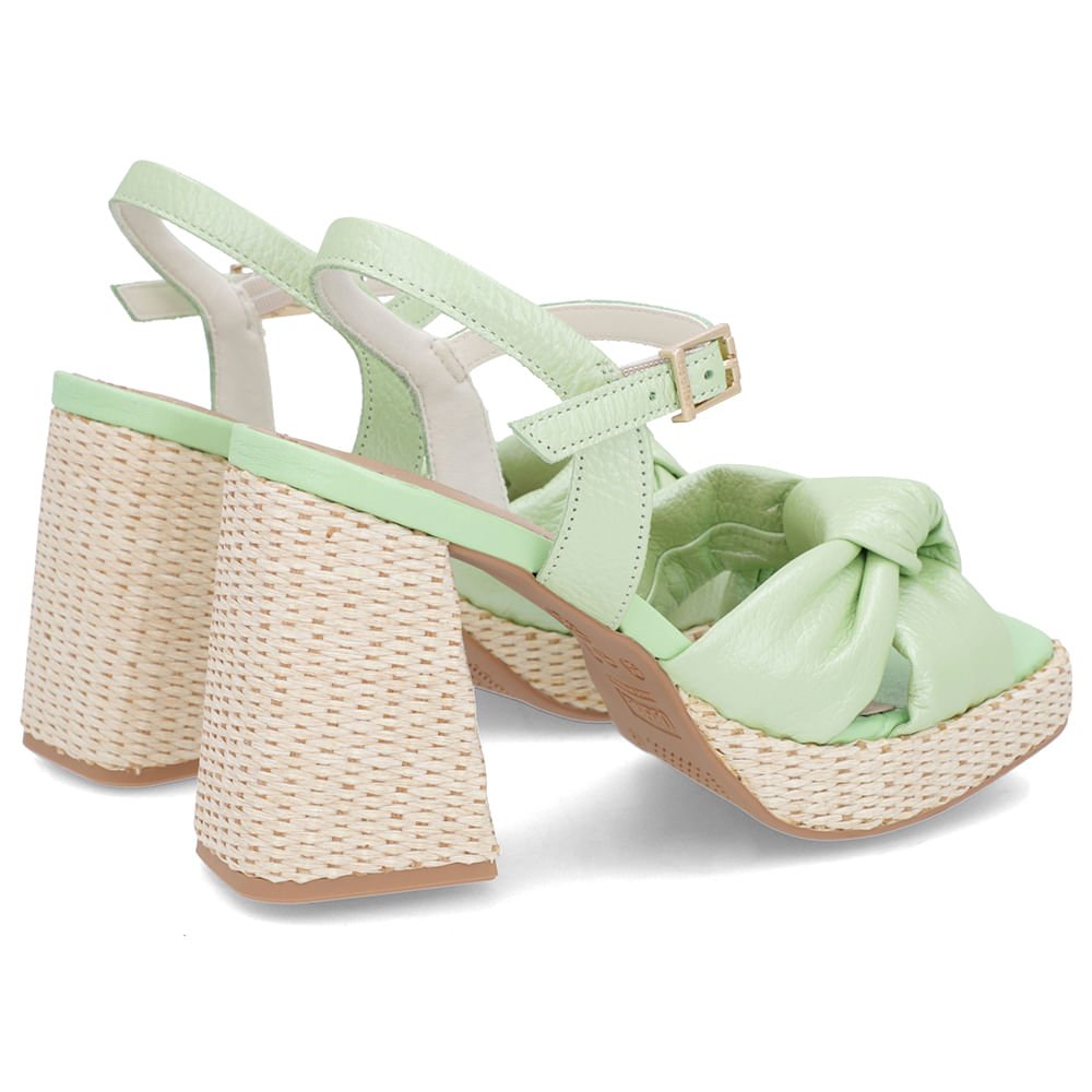 Sandália Salto Bloco Palha Couro Verde Perolado Verde 3
