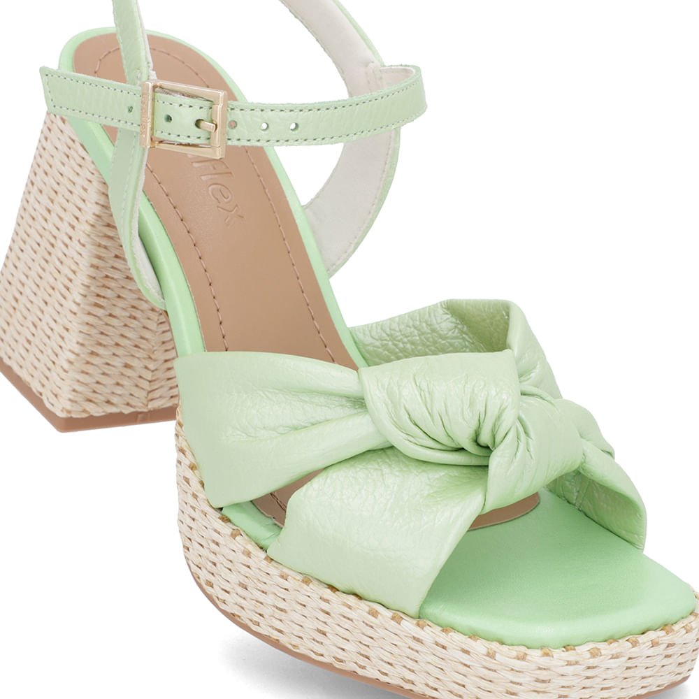 Sandália Salto Bloco Palha Couro Verde Perolado Verde 4