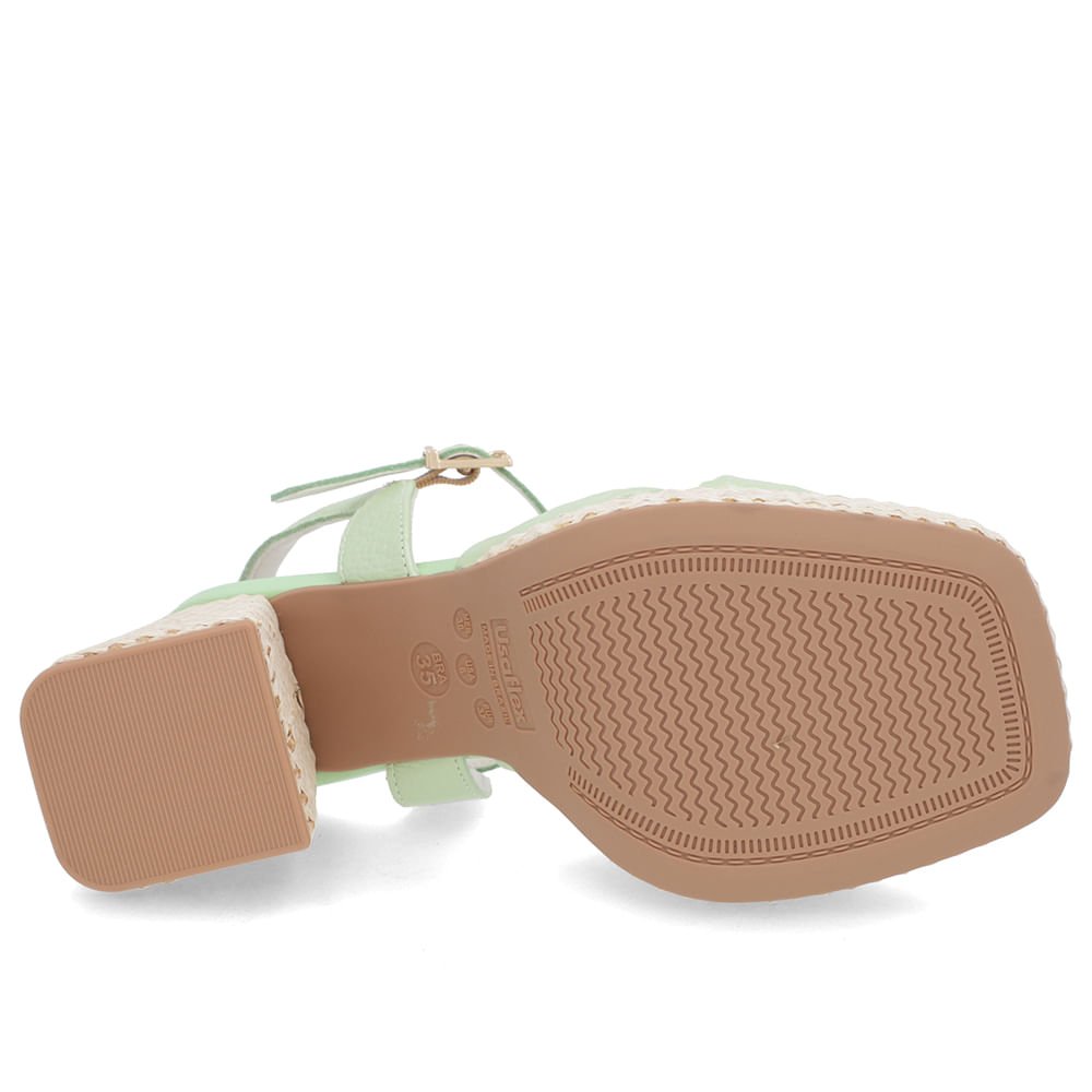 Sandália Salto Bloco Palha Couro Verde Perolado Verde 5