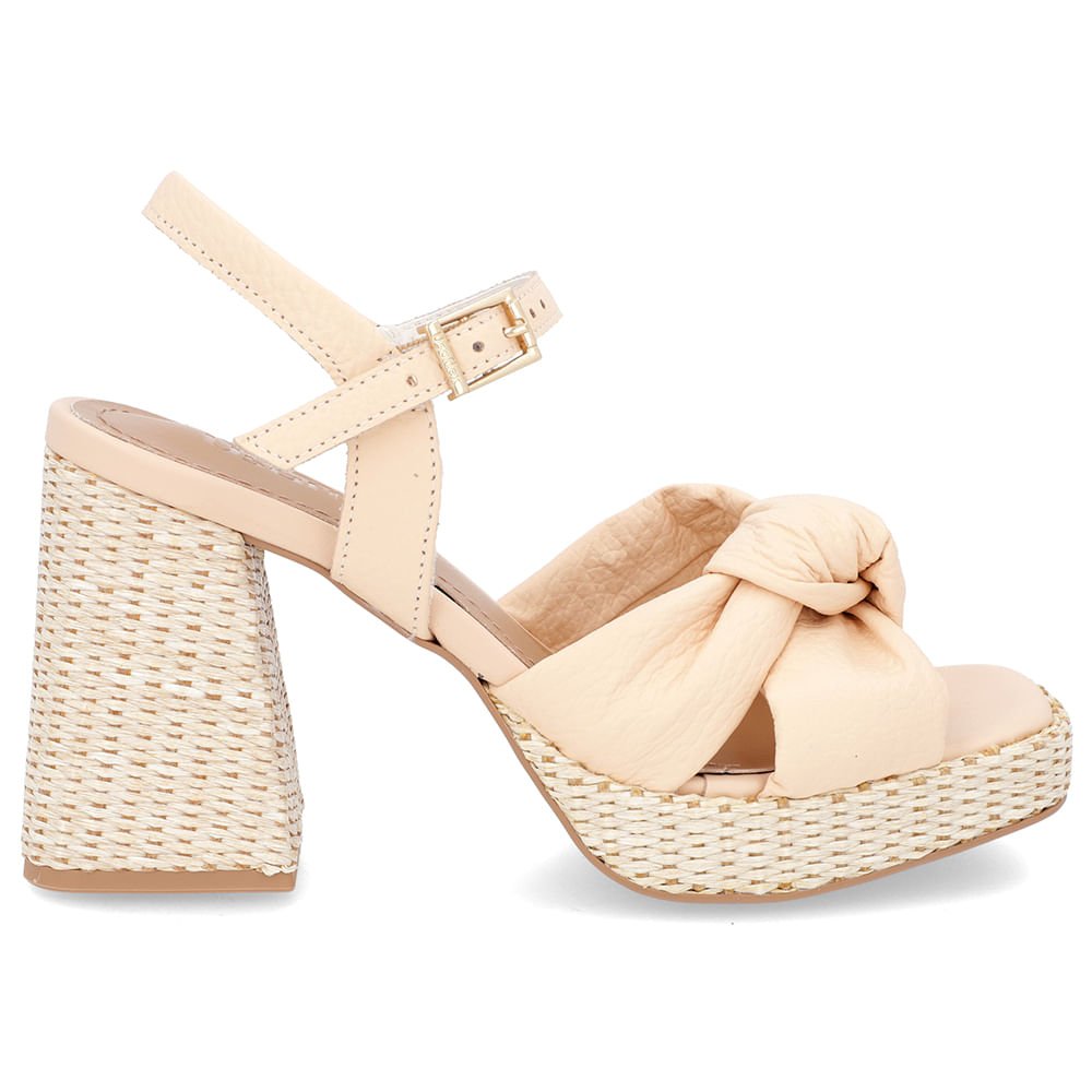 Sandália Salto Bloco Palha Couro Laranja Claro Laranja 1