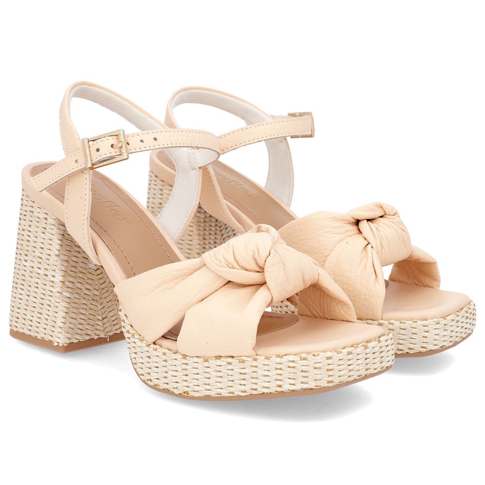 Sandália Salto Bloco Palha Couro Laranja Claro Laranja 2