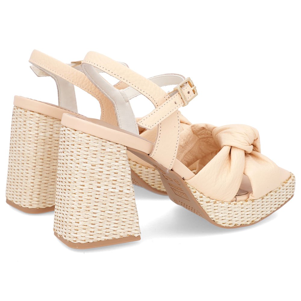 Sandália Salto Bloco Palha Couro Laranja Claro Laranja 3