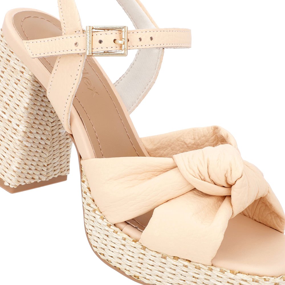 Sandália Salto Bloco Palha Couro Laranja Claro Laranja 4