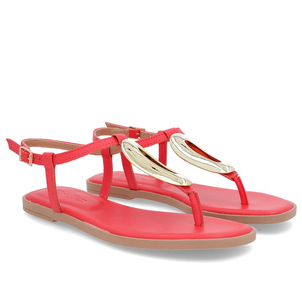 Sandália Rasteira Couro Vermelha Maxi Enfeite Vermelho 2