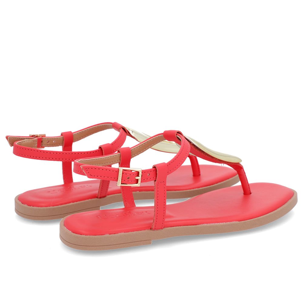 Sandália Rasteira Couro Vermelha Maxi Enfeite Vermelho 3