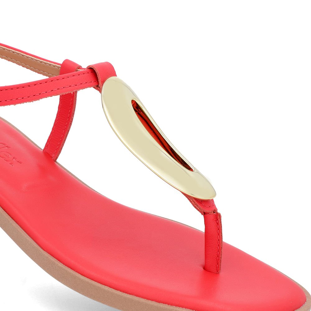 Sandália Rasteira Couro Vermelha Maxi Enfeite Vermelho 4