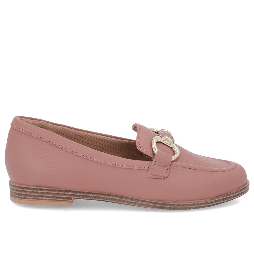 Loafer Rosa Vintage Salto Bloco Couro Básico Rosa 1