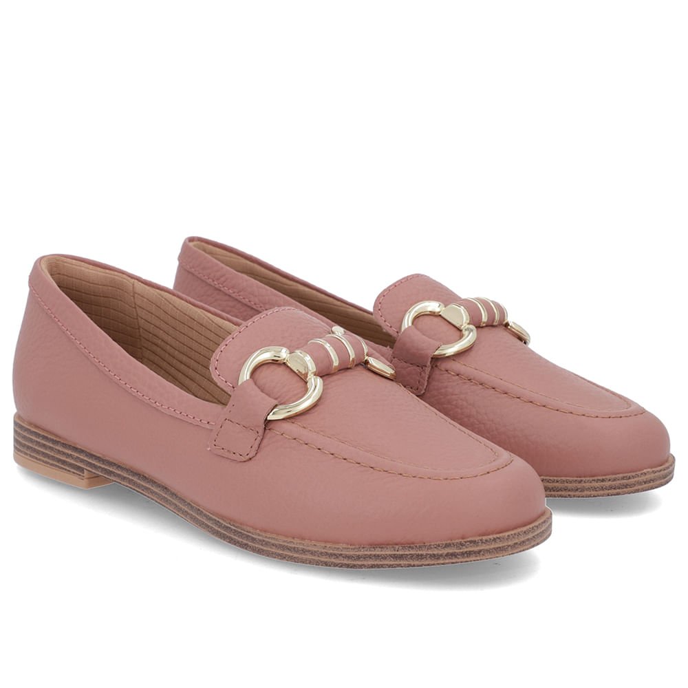Loafer Rosa Vintage Salto Bloco Couro Básico Rosa 2