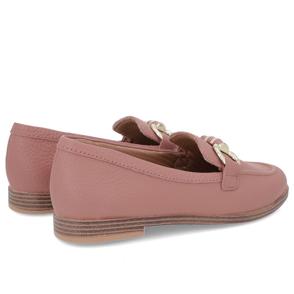 Loafer Rosa Vintage Salto Bloco Couro Básico Rosa 3