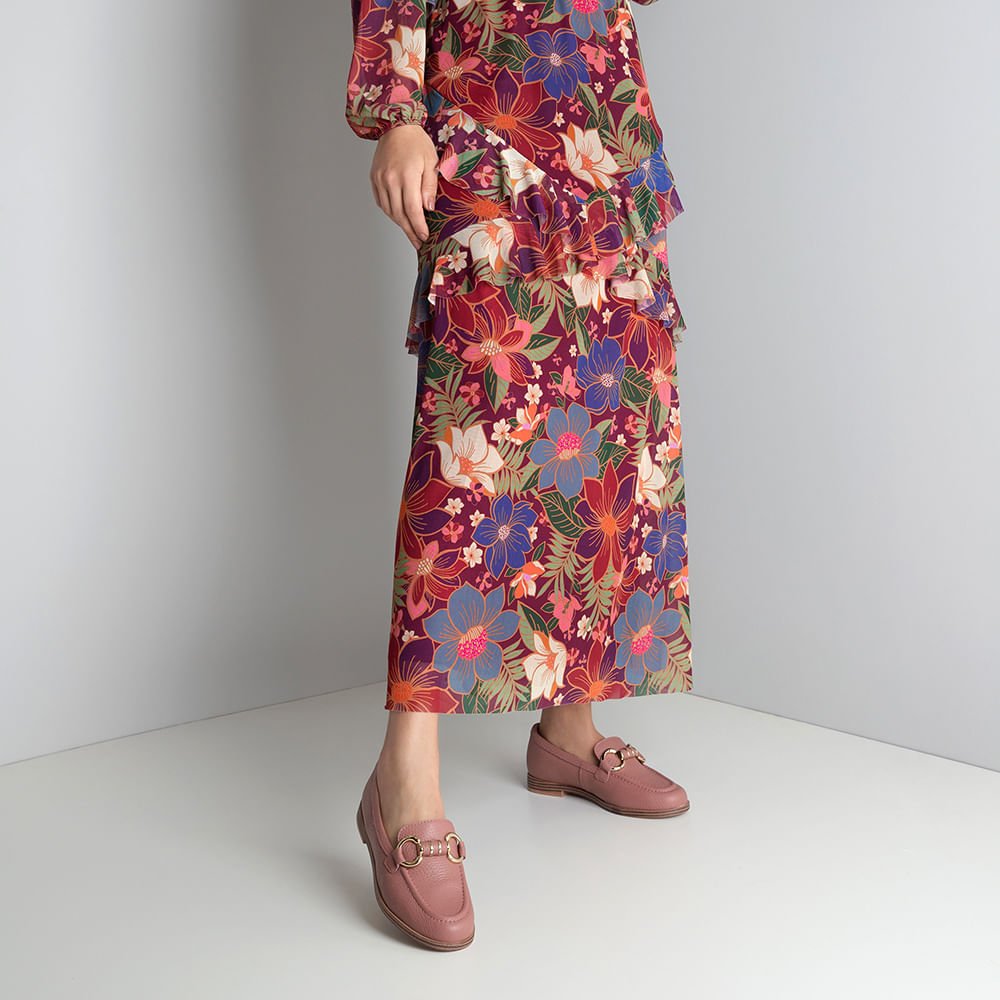 Loafer Rosa Vintage Salto Bloco Couro Básico Rosa 4