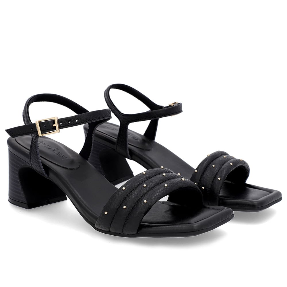 Sandália Salto Preto Couro Preto Rebite Preto 2