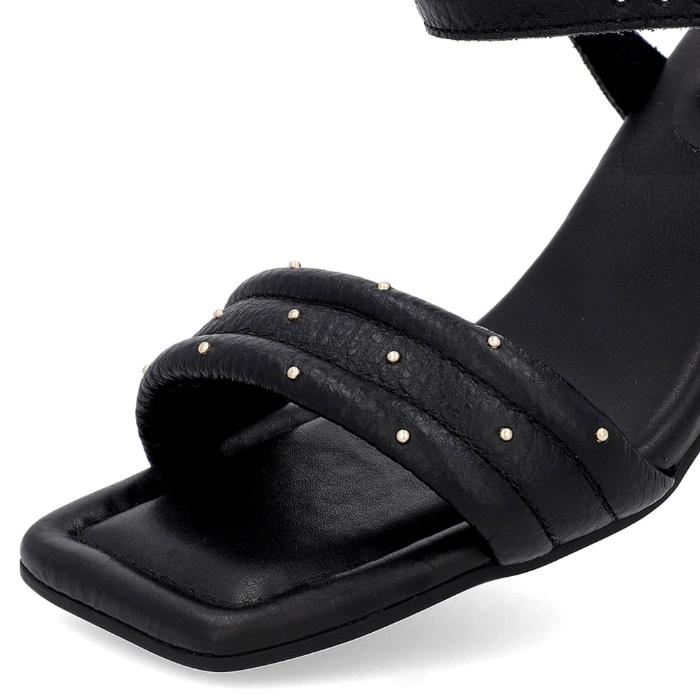 Sandália Salto Preto Couro Preto Rebite Preto 4