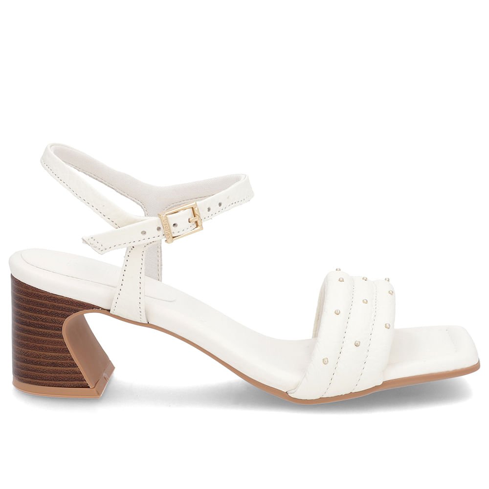 Sandália Salto Amadeirado Couro Off-White Rebite Branco 1