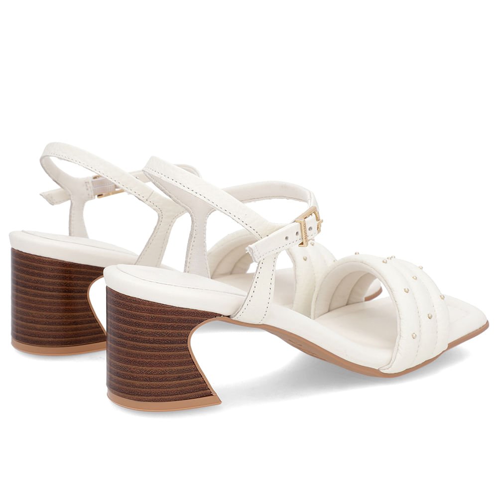 Sandália Salto Amadeirado Couro Off-White Rebite Branco 3