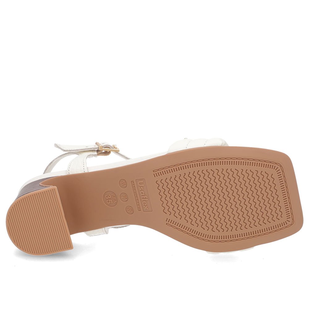 Sandália Salto Amadeirado Couro Off-White Rebite Branco 5