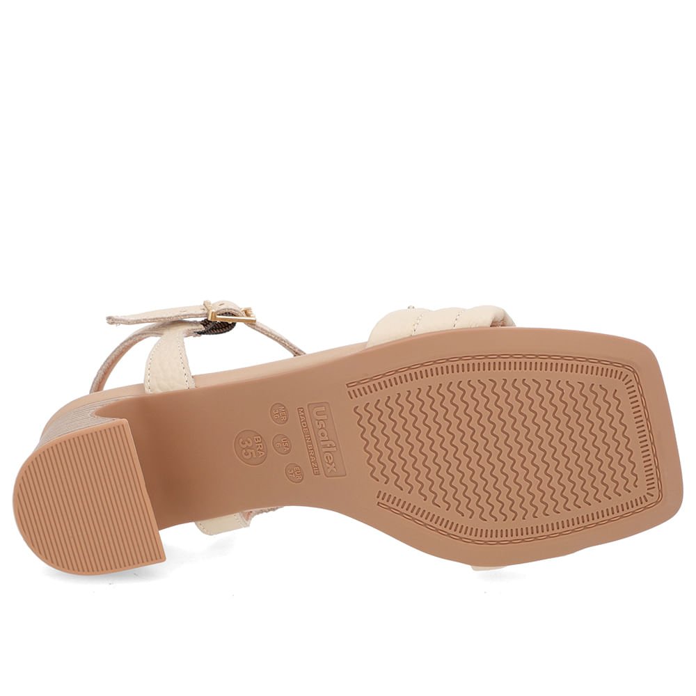 Sandália Salto Amadeirado Couro Bege Rebite Bege 5