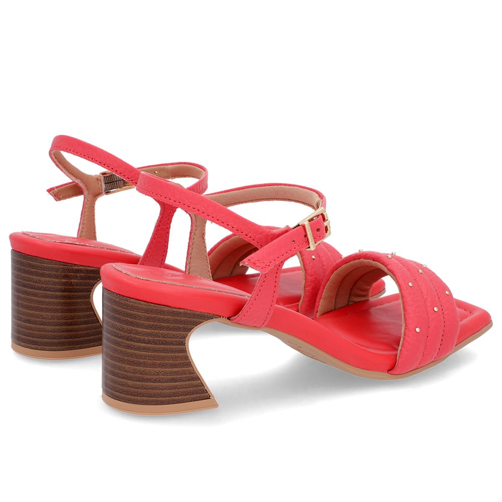 Sandália Salto Amadeirado Couro Vermelha Rebite Vermelho 3