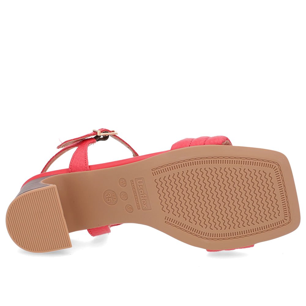 Sandália Salto Amadeirado Couro Vermelha Rebite Vermelho 5