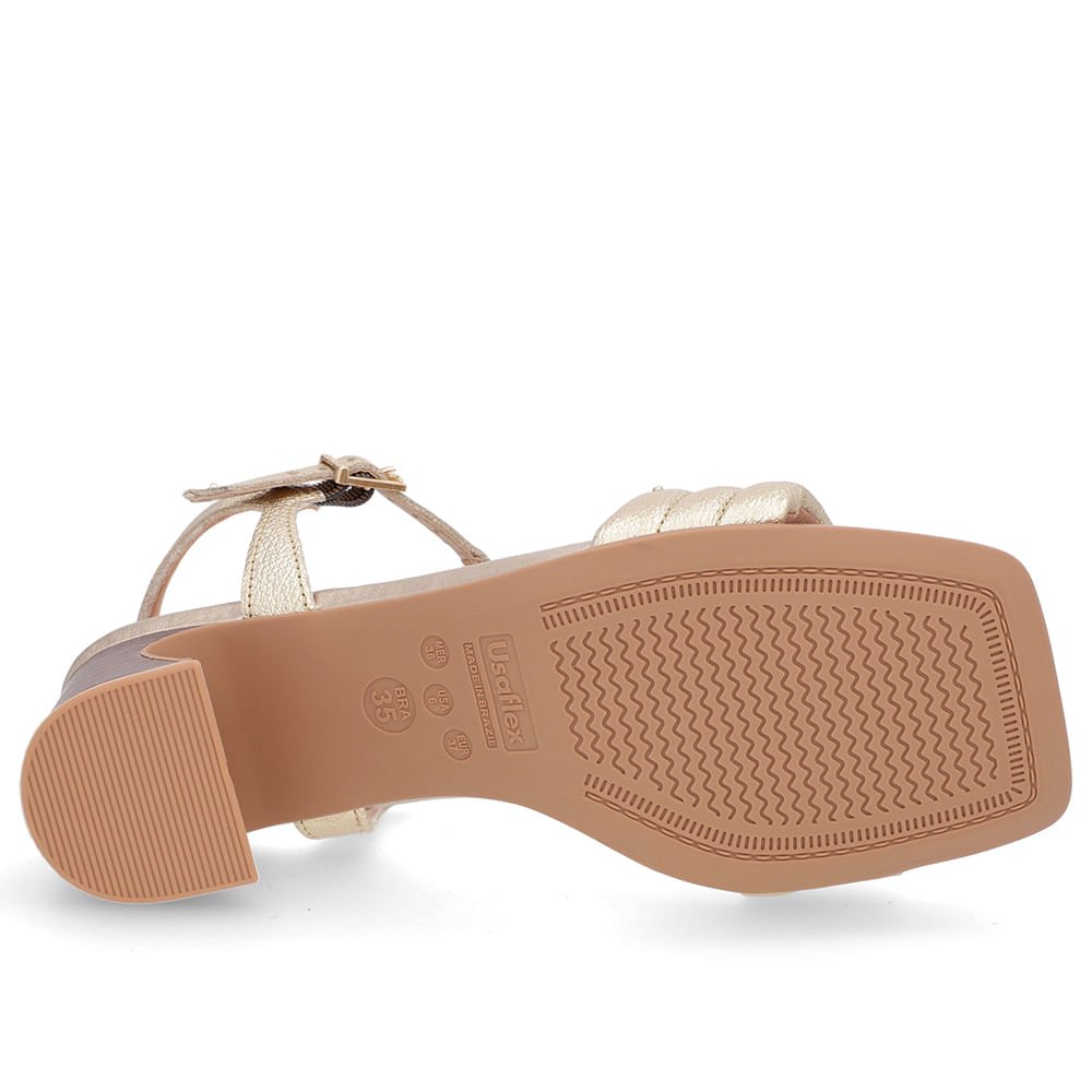 Sandália Salto Amadeirado Couro Dourada Rebite Dourado 5