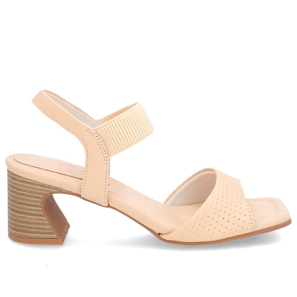 Sandália Salto Amadeirado Couro Laranja Claro Elástico