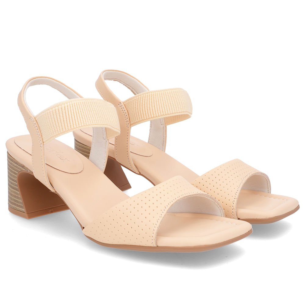 Sandália Salto Amadeirado Couro Laranja Claro Elástico Laranja 2