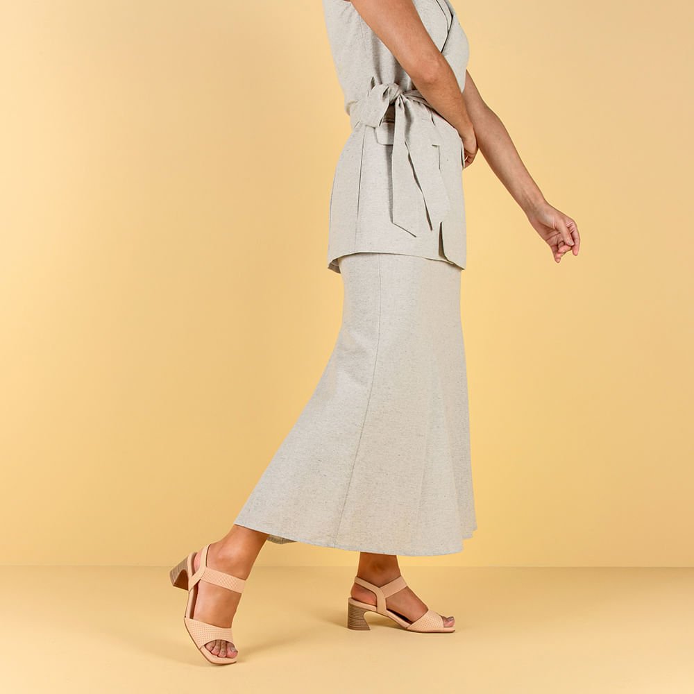 Sandália Salto Amadeirado Couro Laranja Claro Elástico Laranja 4