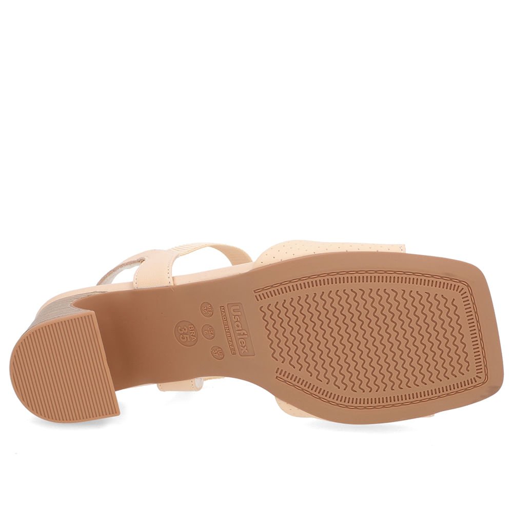 Sandália Salto Amadeirado Couro Laranja Claro Elástico Laranja 5