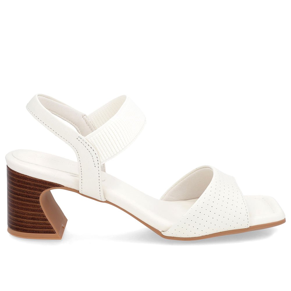 Sandália Salto Amadeirado Couro Branca Claro Elástico