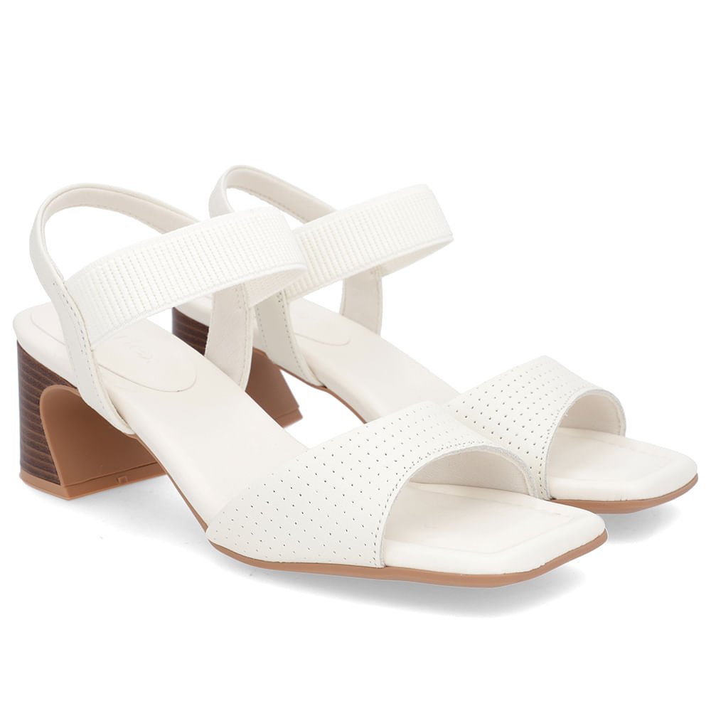 Sandália Salto Amadeirado Couro Branca Claro Elástico Branco 2