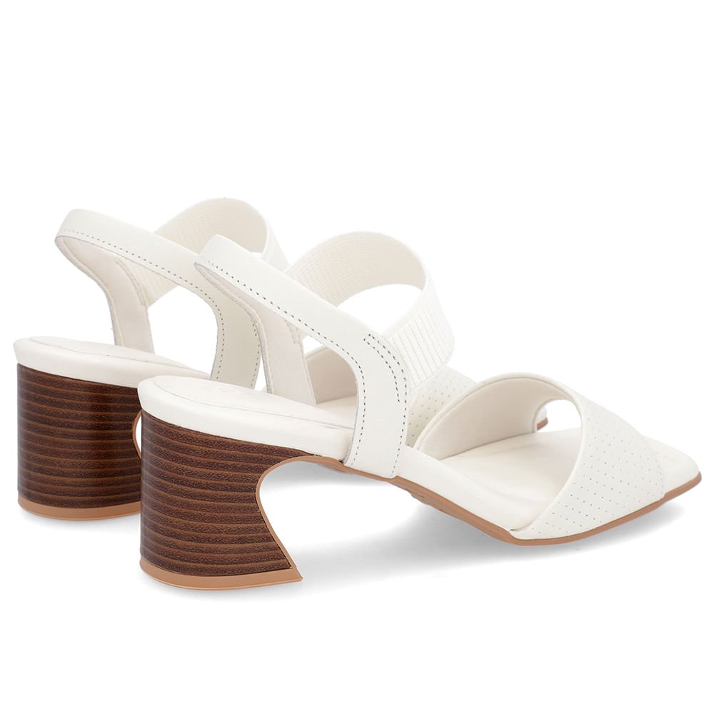 Sandália Salto Amadeirado Couro Branca Claro Elástico Branco 3