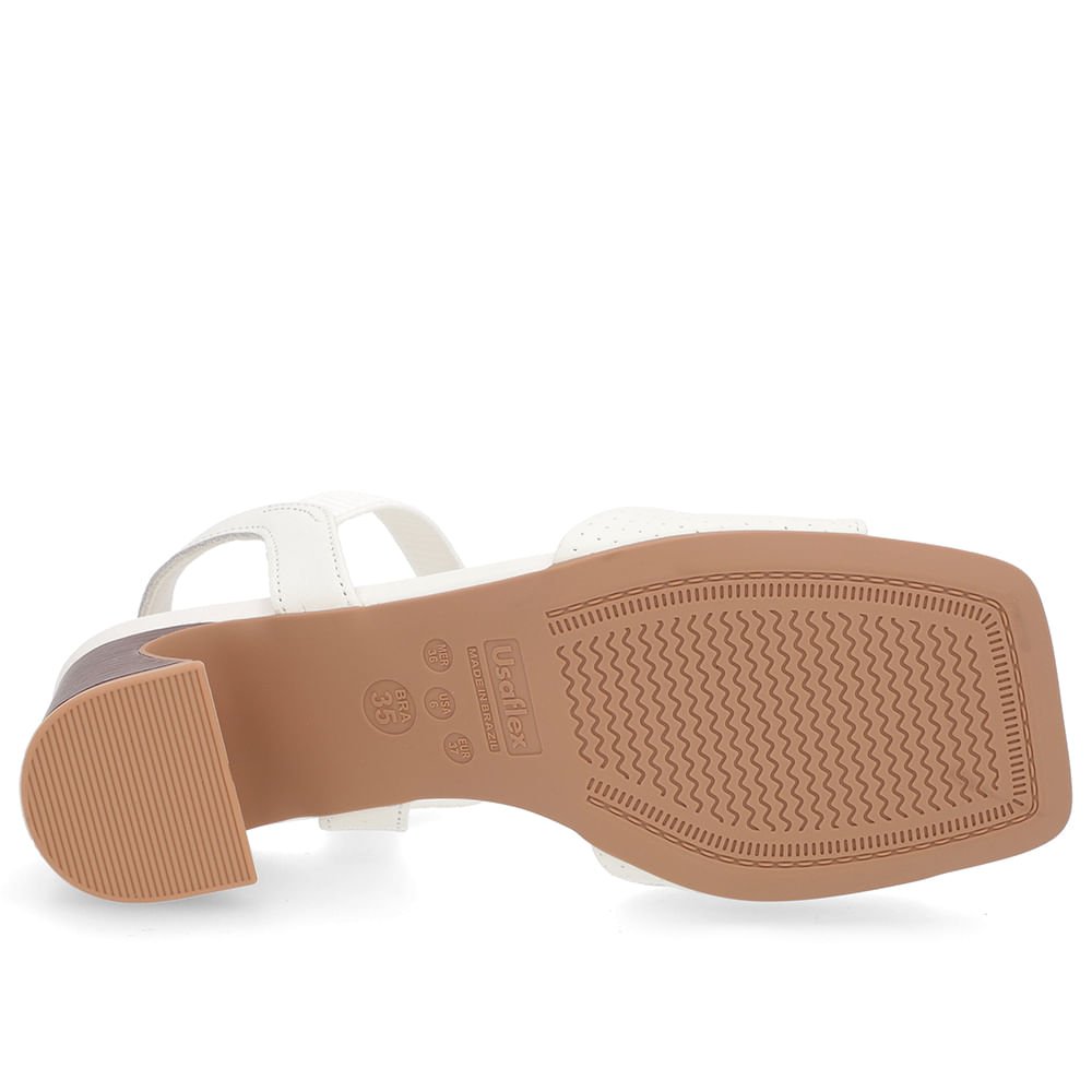 Sandália Salto Amadeirado Couro Branca Claro Elástico Branco 5