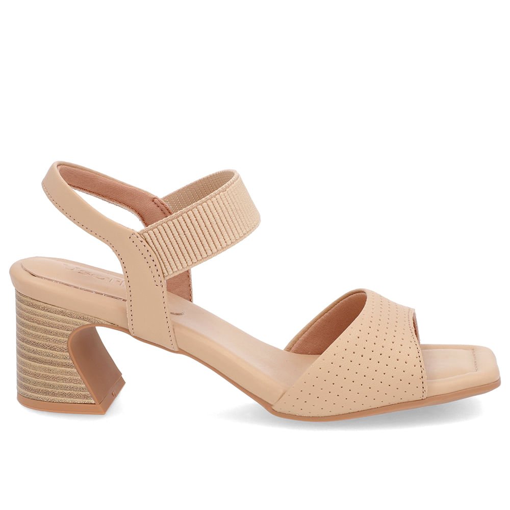 Sandália Salto Amadeirado Couro Bege Claro Elástico