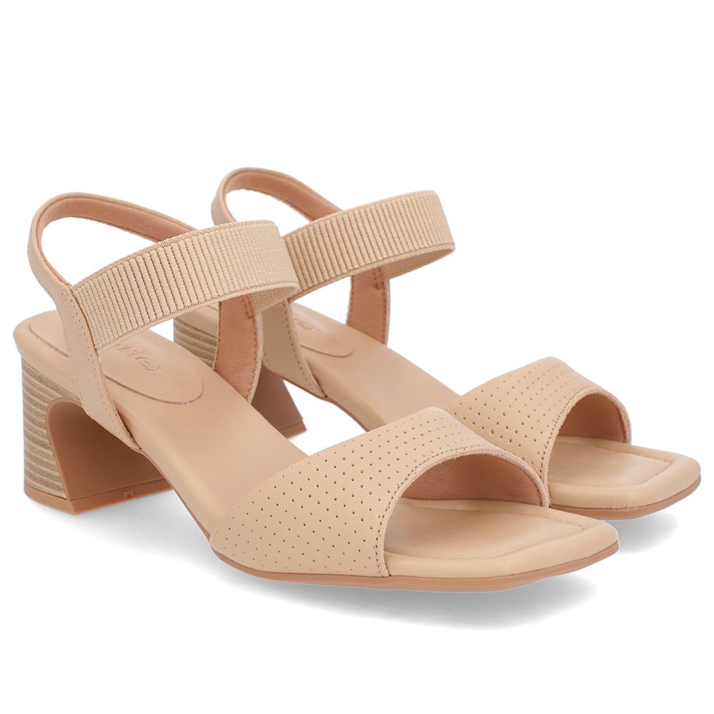 Sandália Salto Amadeirado Couro Bege Claro Elástico Bege 2