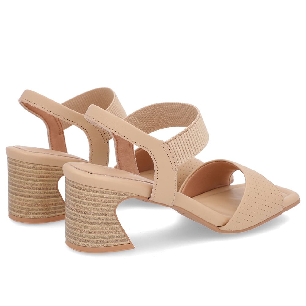 Sandália Salto Amadeirado Couro Bege Claro Elástico Bege 3