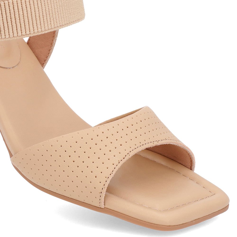 Sandália Salto Amadeirado Couro Bege Claro Elástico Bege 4