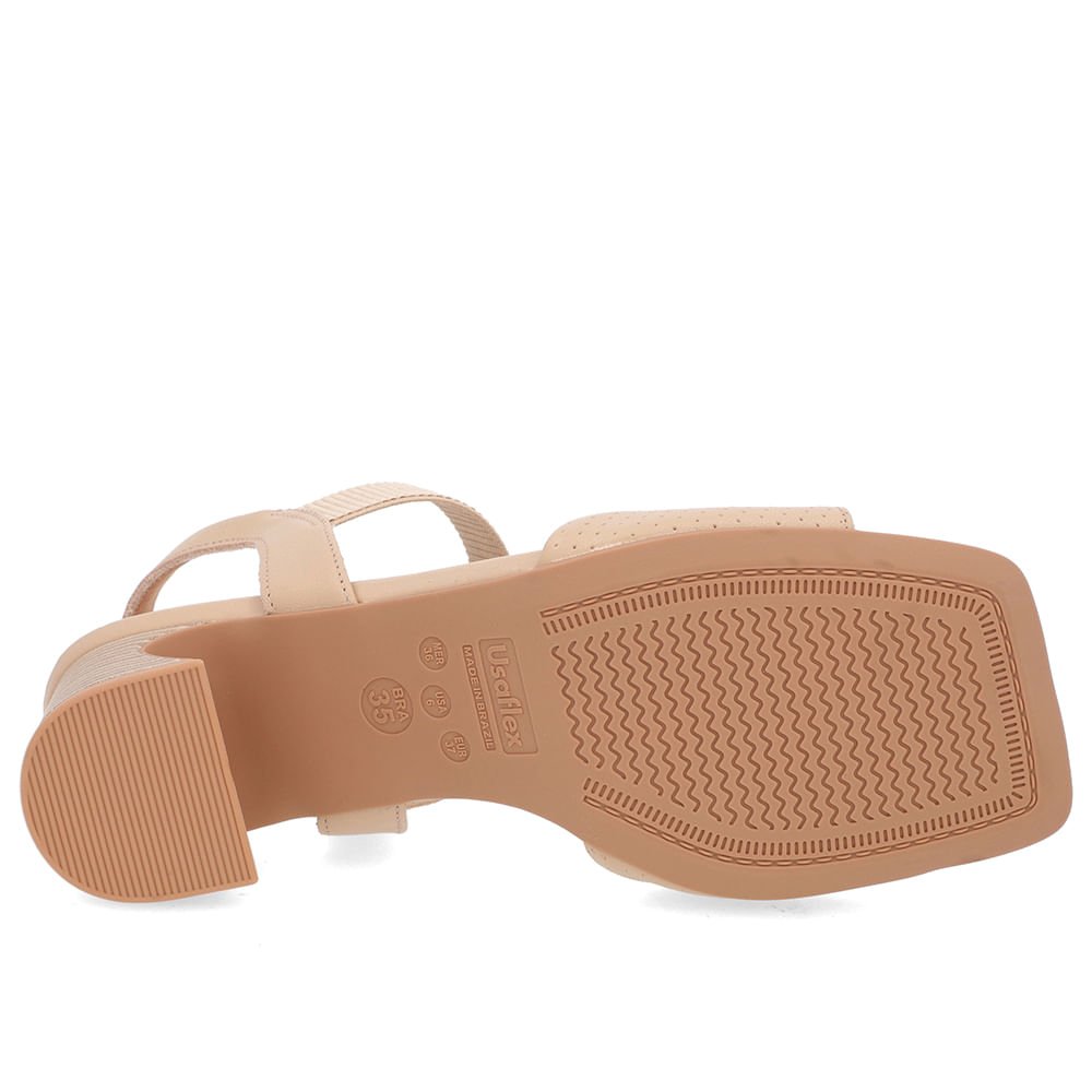 Sandália Salto Amadeirado Couro Bege Claro Elástico Bege 5