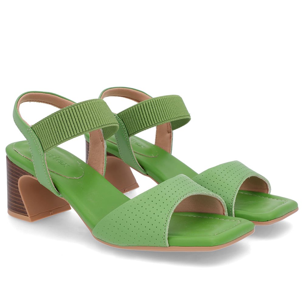 Sandália Salto Amadeirado Couro Verde Elástico Verde 2