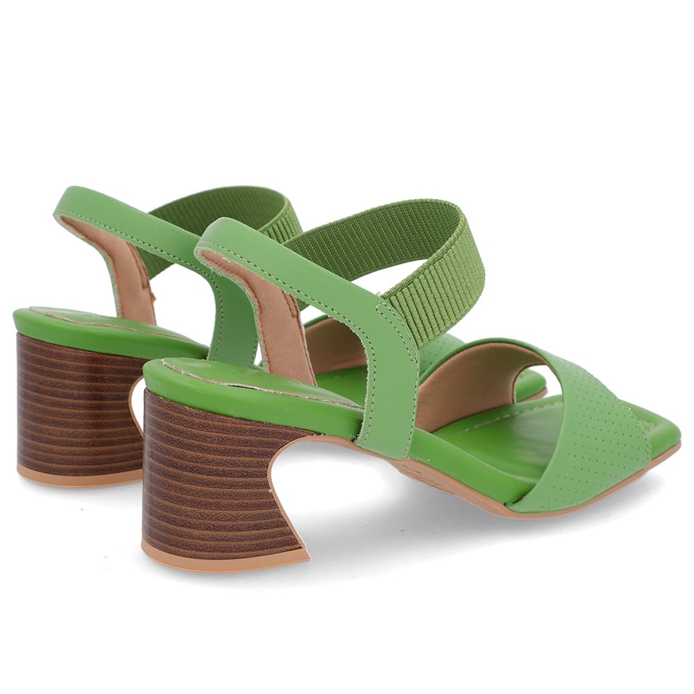 Sandália Salto Amadeirado Couro Verde Elástico Verde 3