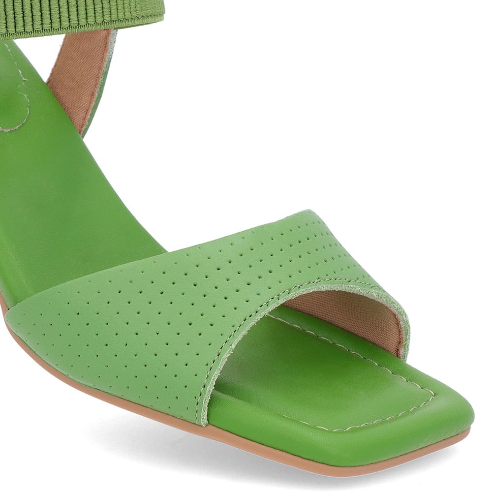 Sandália Salto Amadeirado Couro Verde Elástico Verde 4