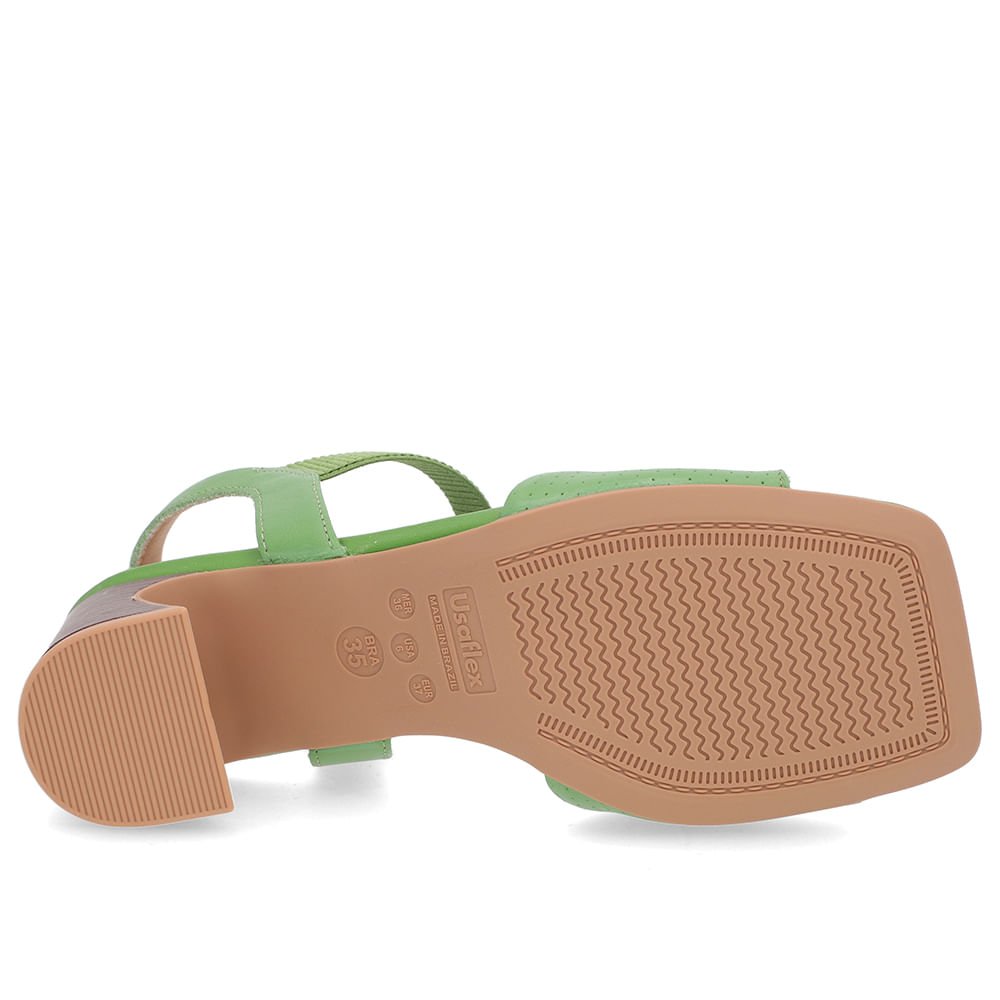 Sandália Salto Amadeirado Couro Verde Elástico Verde 5