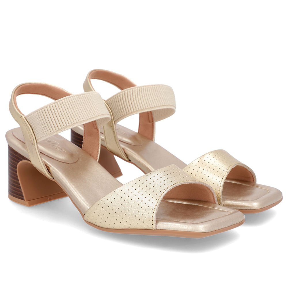 Sandália Salto Amadeirado Couro Dourado Elástico Dourado 2