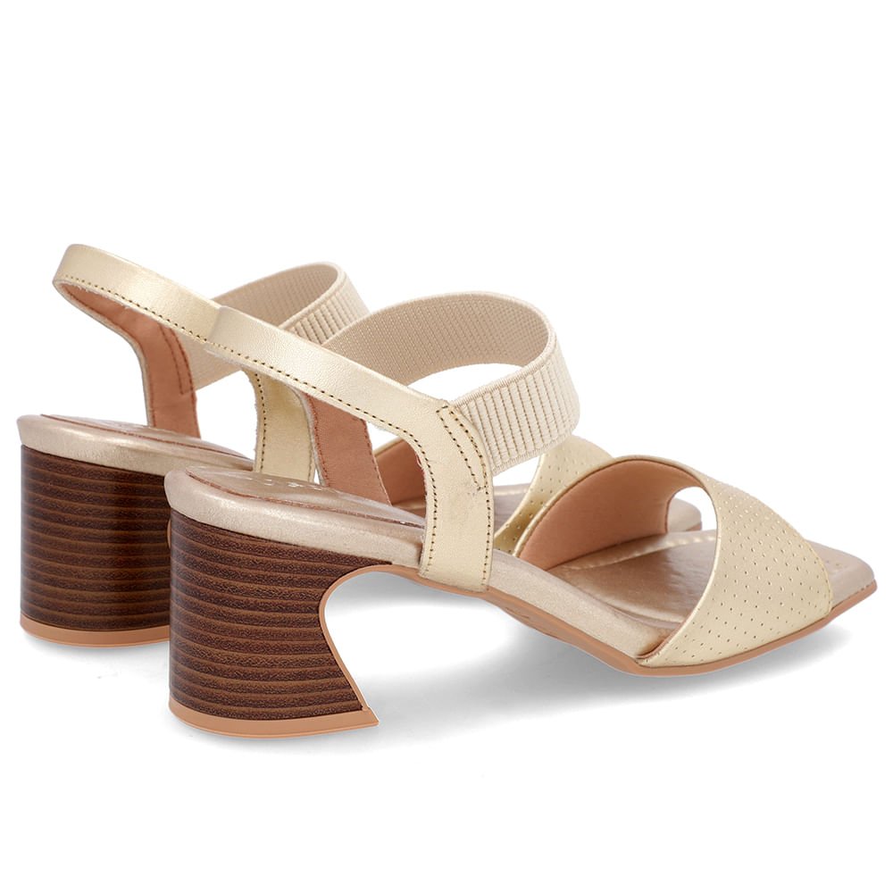 Sandália Salto Amadeirado Couro Dourado Elástico Dourado 3