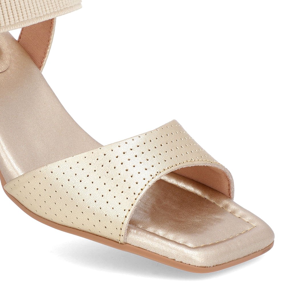 Sandália Salto Amadeirado Couro Dourado Elástico Dourado 4