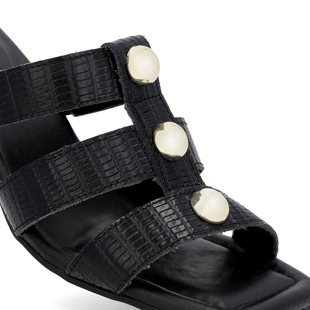 Tamanco Salto Preto Couro Preto Enfeite Preto 4