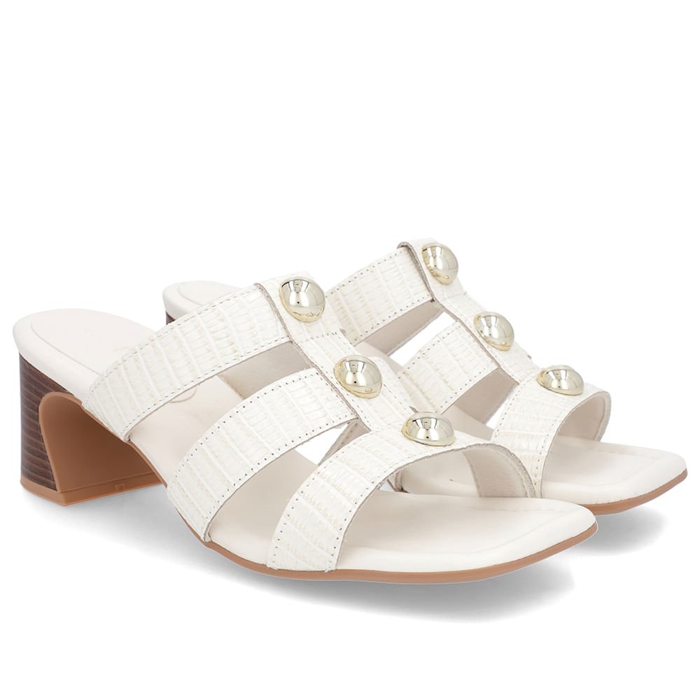 Tamanco Salto Amadeirado Couro Branco Enfeite Branco 2