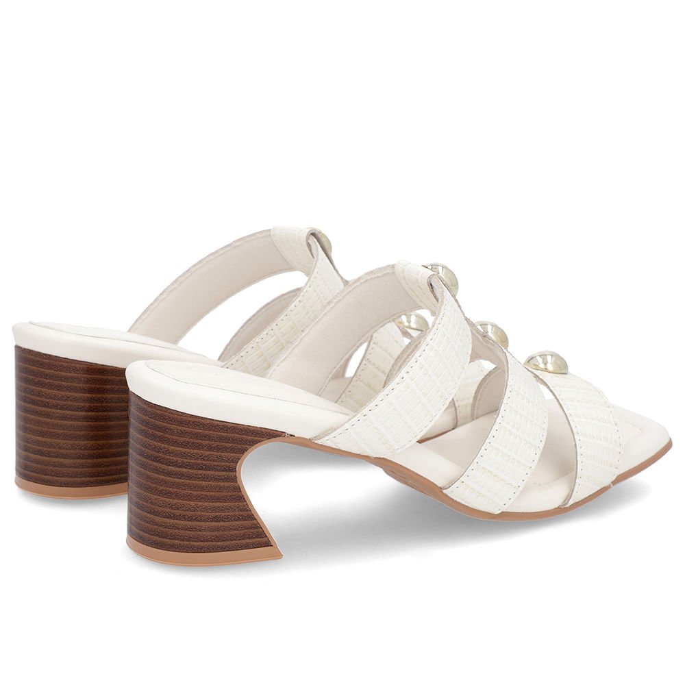 Tamanco Salto Amadeirado Couro Branco Enfeite Branco 3